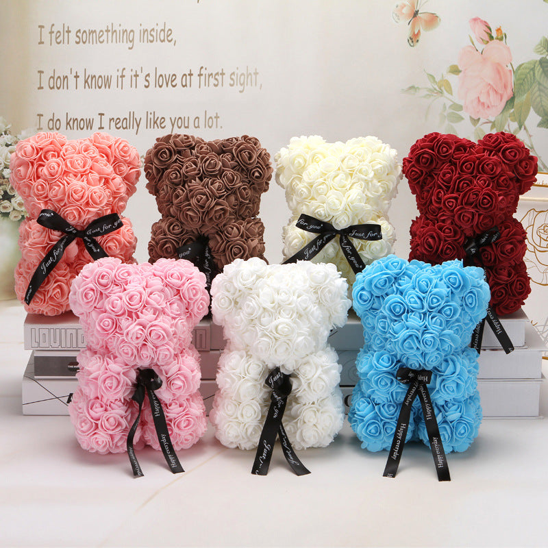Ours créatif en roses artificielles multicolores avec rubans noirs décoratifs