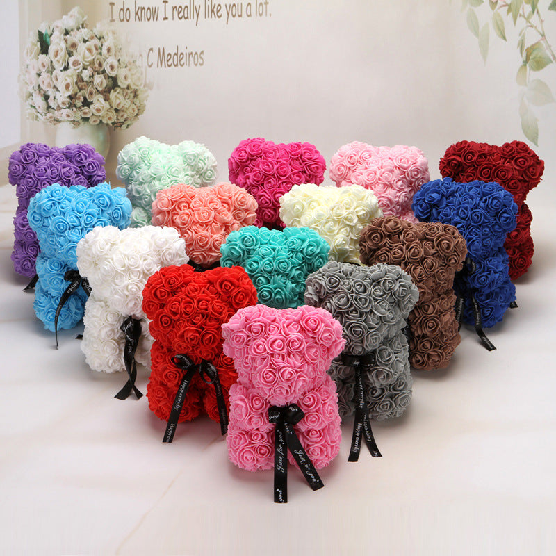 ours en roses créatif multicolore avec rubans noirs élégant décoration cadeau romantique
