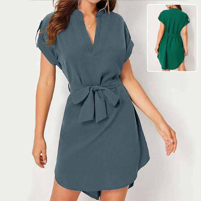 V-neck Short Sleeve Dress for Effortless Style and Comfort - Echoed Goods