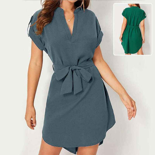 V-neck Short Sleeve Dress for Effortless Style and Comfort - Echoed Goods
