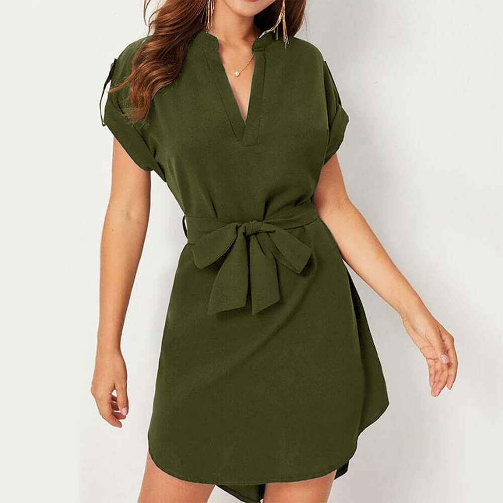 V-neck Short Sleeve Dress for Effortless Style and Comfort - Echoed Goods