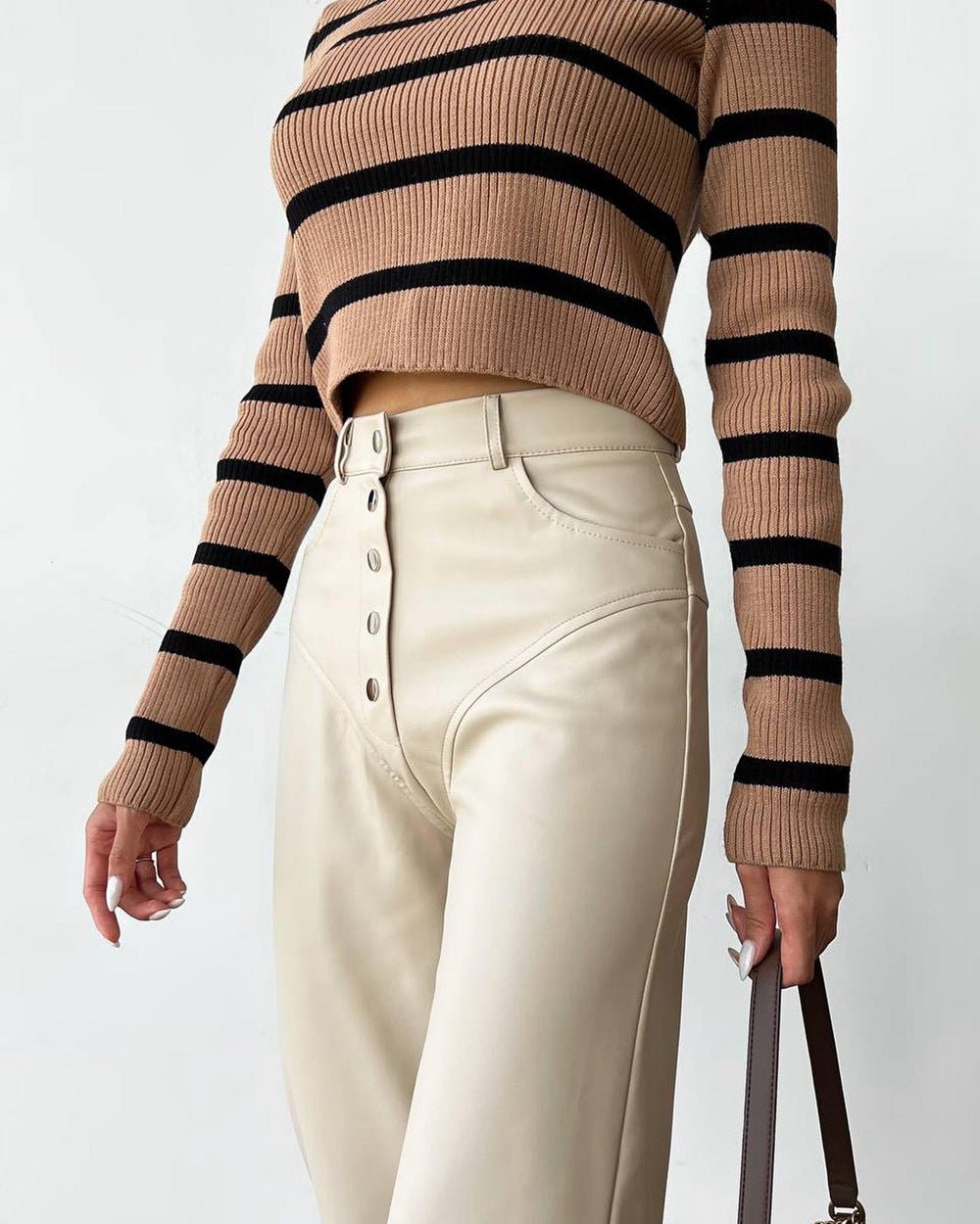 Chic High-Waisted Faux Leather Pants - Edgy Patchwork Style - Echoed Goods