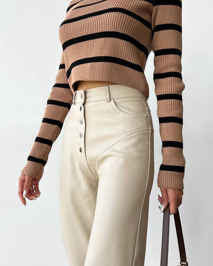 Chic High-Waisted Faux Leather Pants - Edgy Patchwork Style - Echoed Goods