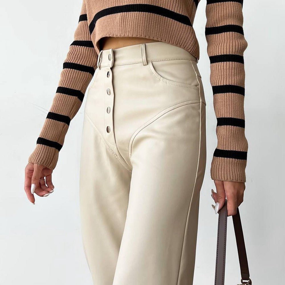 Chic High-Waisted Faux Leather Pants - Edgy Patchwork Style - Echoed Goods