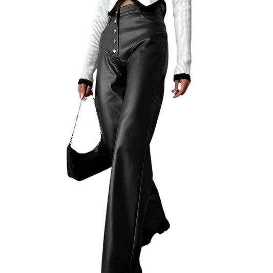 Chic High-Waisted Faux Leather Pants - Edgy Patchwork Style - Echoed Goods