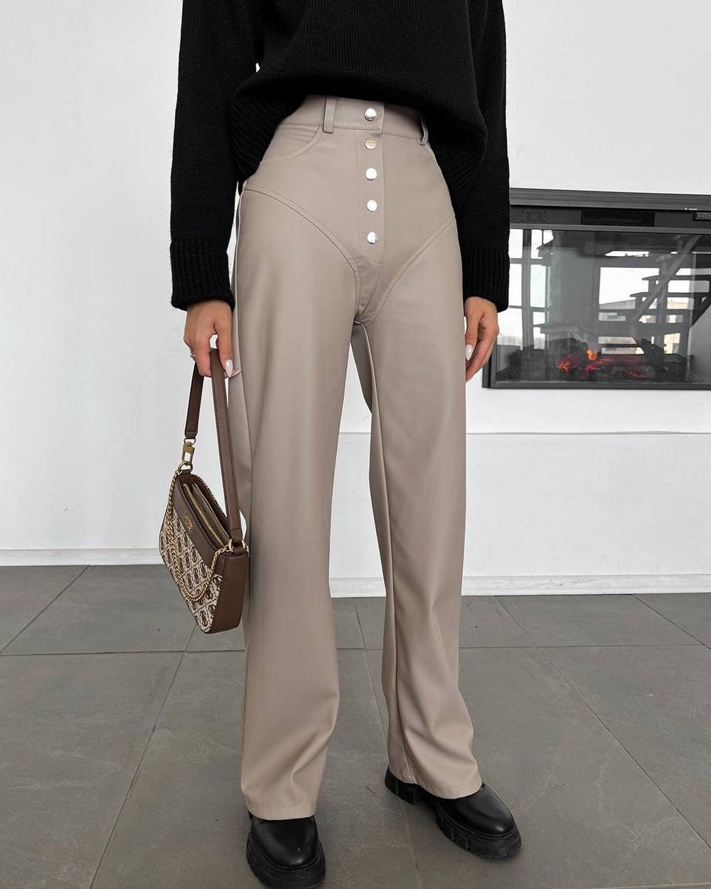 Chic High-Waisted Faux Leather Pants - Edgy Patchwork Style - Echoed Goods