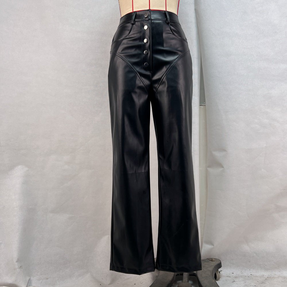 Chic High-Waisted Faux Leather Pants - Edgy Patchwork Style - Echoed Goods