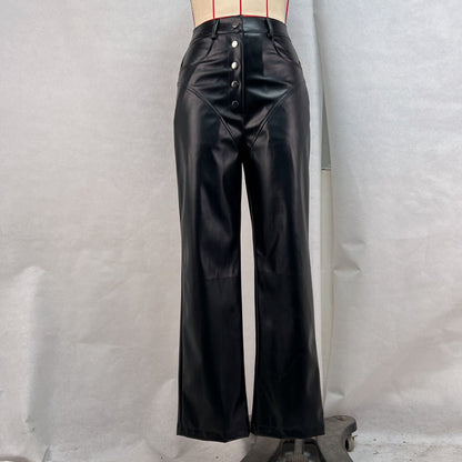 Chic High-Waisted Faux Leather Pants - Edgy Patchwork Style - Echoed Goods