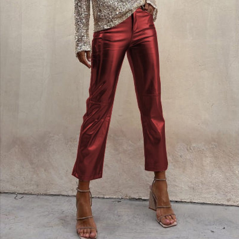 Elastic Waist Skinny Shiny Casual Pants - Echoed Goods
