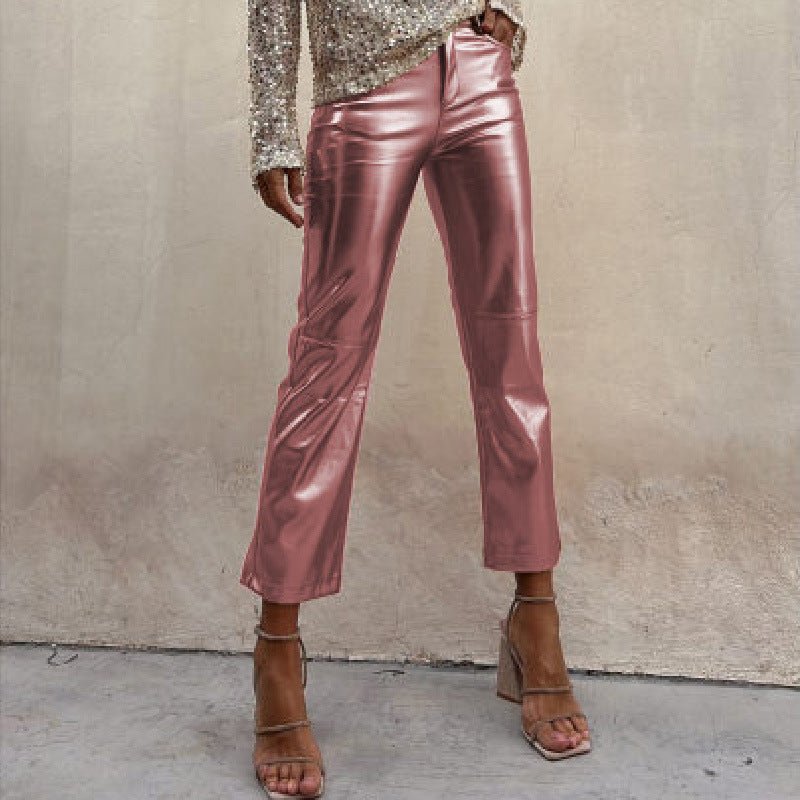 Elastic Waist Skinny Shiny Casual Pants - Echoed Goods