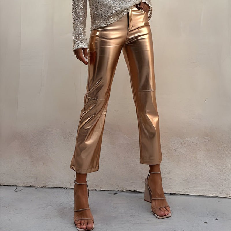 Elastic Waist Skinny Shiny Casual Pants - Echoed Goods